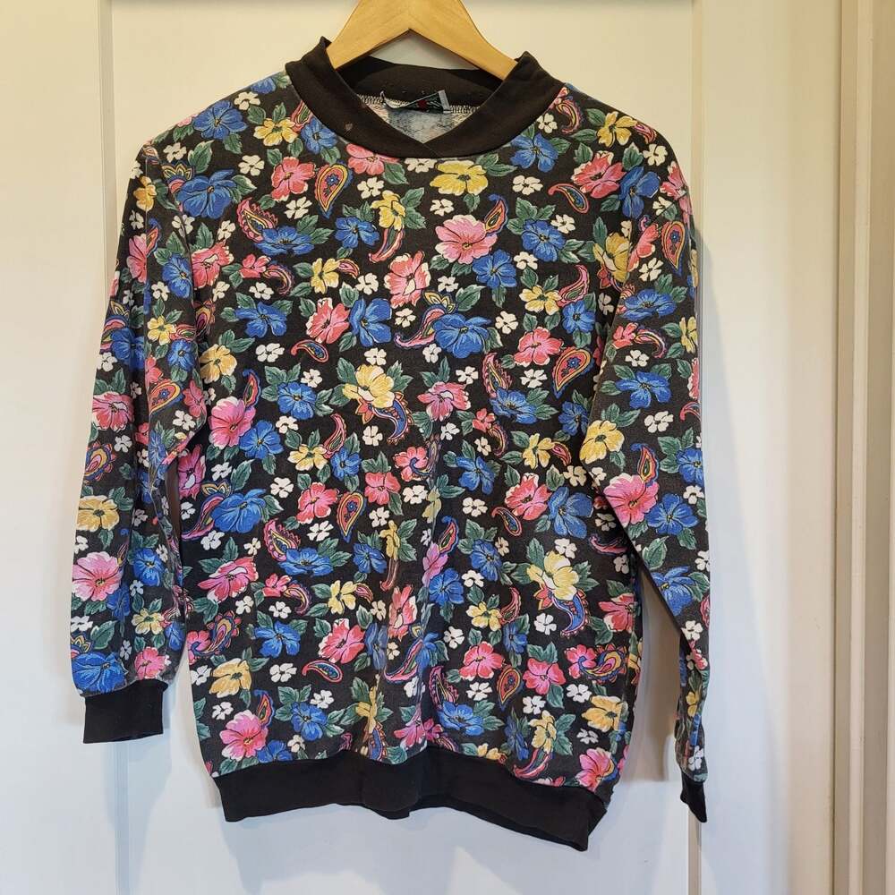 Vintage 80s Grandmacore Cottagecore Haband Floral Print Crewneck Sweatshirt